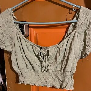 NWT Women’s Sage Green Smocked Peasant Crop Top - Unbranded